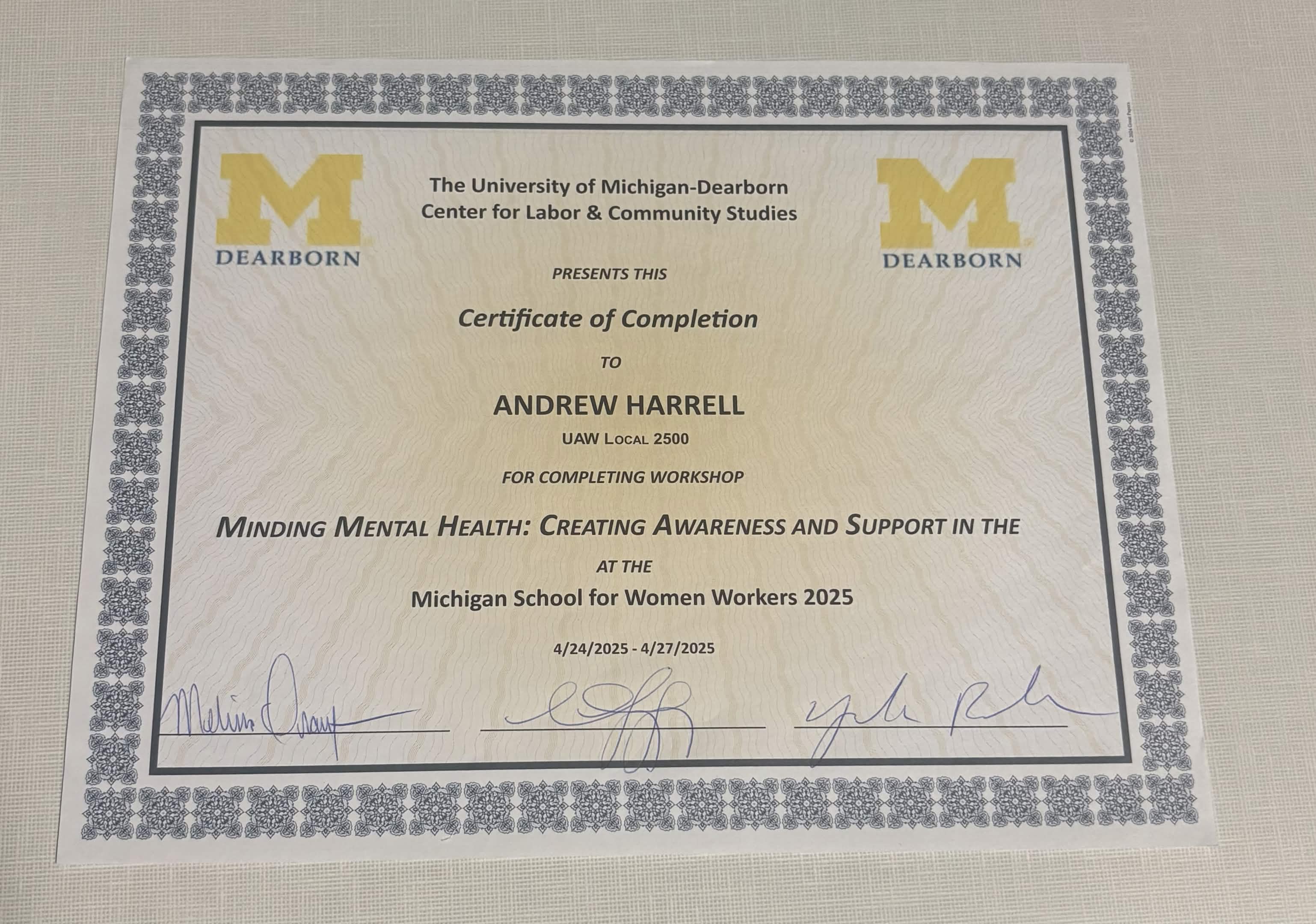 Black Men in Unions Certificate