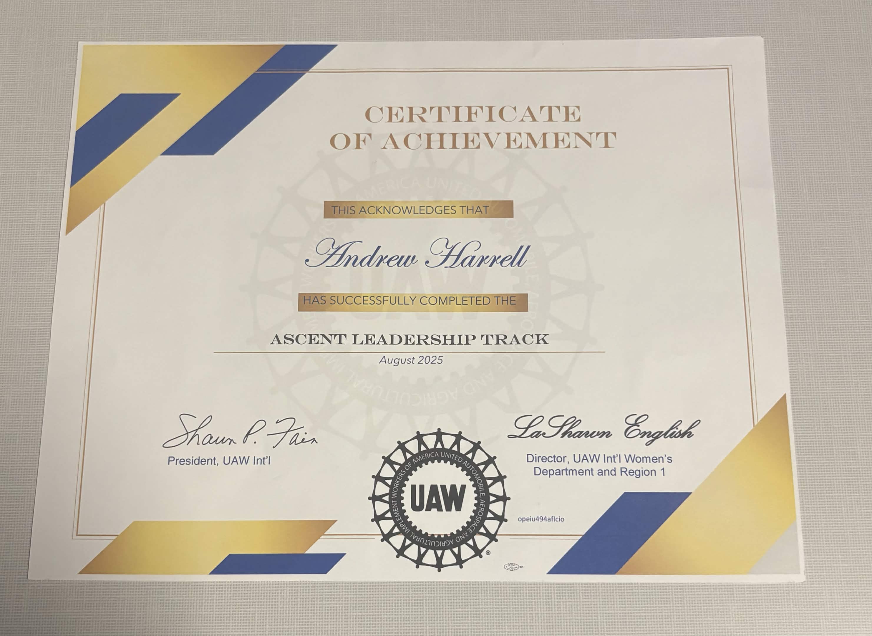 Michigan School for Women Workers Certificate